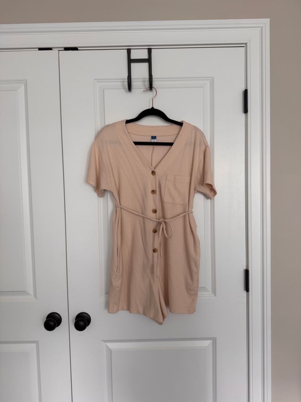 Old Navy Beige Button-Front Short-Sleeve Romper
